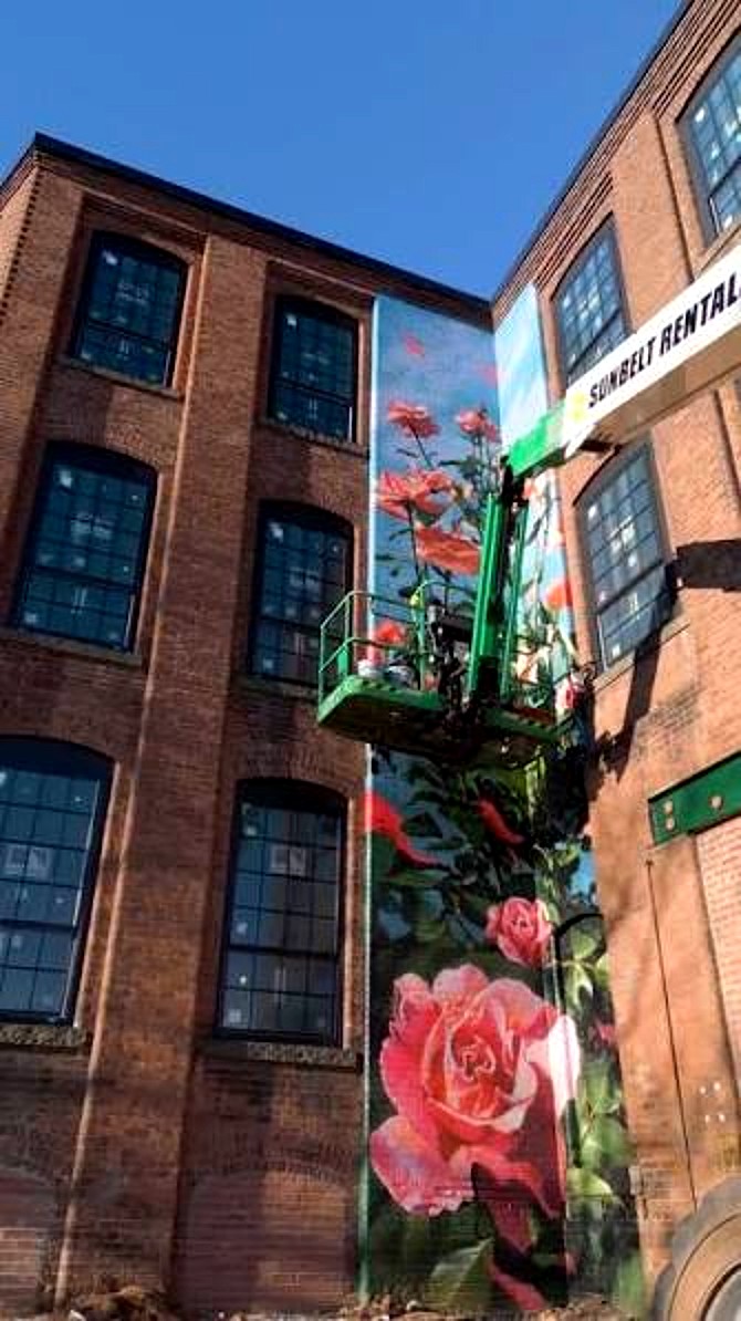 The Study — exterior rose mural in New Britain